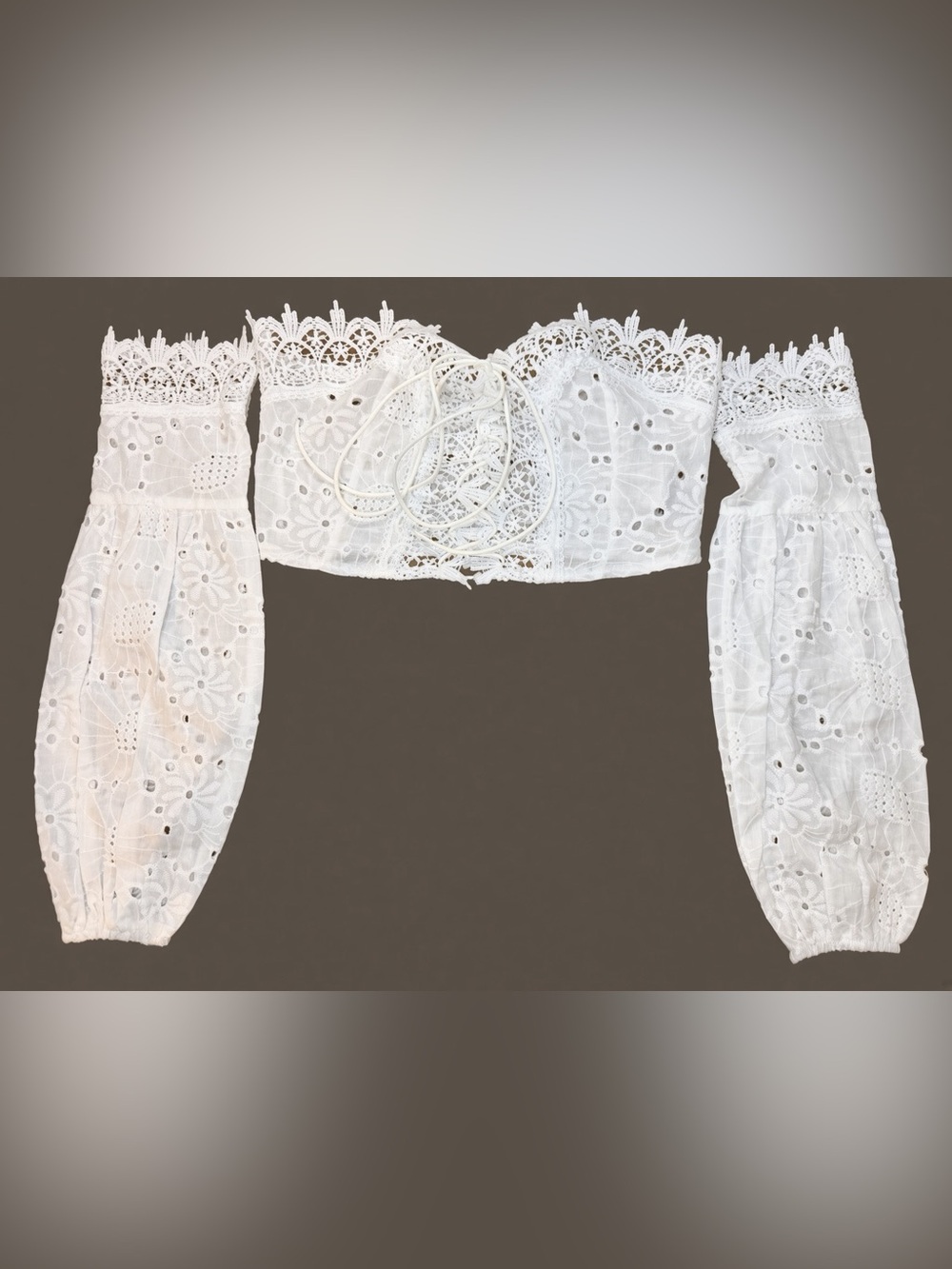 SHEIN XS White Eyelet Lace Crop Top Detachable Sleeves Off Shoulder Halloween